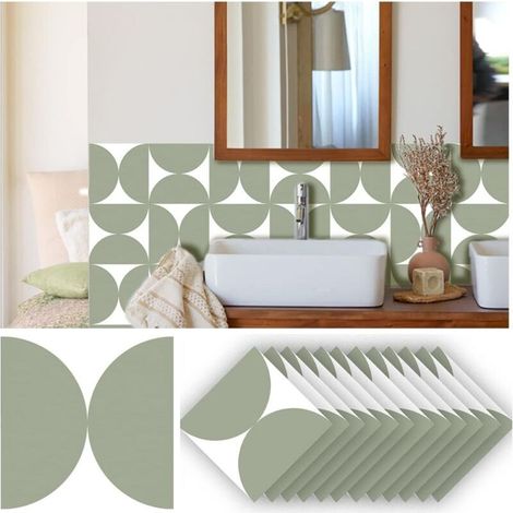 Set of 24 matte wall stickers for tiles, splash-resistant vinyl adhesives, suitable for kitchens and bathrooms, 20 x 20 cm, green (1/5)