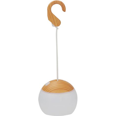 LED-Campinglampe für den Außenbereich mit Kugelmuster, 3 Helligkeitsstufen, USB-aufladbar, lange Lebensdauer, inklusive Haken, Holzfarbe.