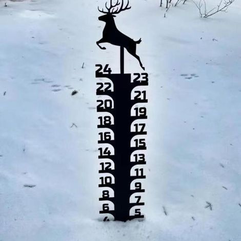 Jauge de neige en fer de 61cm(24inch) - Bâton de mesure de neige en métal fait à la main - Jauges de loup et de cerf - Piquets décoratifs de jardin pour cour, jardin, pelouse (cerf)