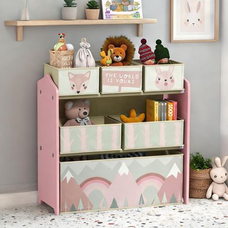 Étagère de rangement enfant 63 x 30 x 66 cm avec 6 bacs (1/5)
