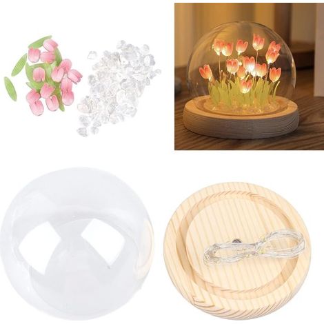 Luce notturna a forma di tulipano, lampada decorativa a LED con sfera di cristallo a forma di tulipano, mini lampada da comodino con fiore artificiale fatta a mano, regalo di compleanno