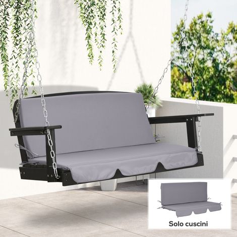 Coussins d'extérieur pour balancelle de jardin 3 places avec attaches. Lot de 2, 130 x 45 x 5 cm. Gris.