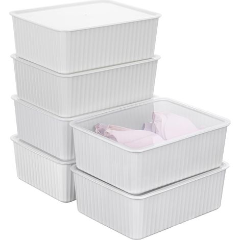 Boîte de rangement en plastique pour lingerie et chaussettes avec couvercle, organisateur de chaussettes, organisateur de tiroir empilable, panier de garde-robe, gris (31 x 24 x 11 cm) (1/3)