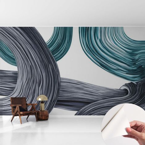 Selbstklebende Tapete modern Wohnzimmer - Wanddeko Schlafzimmer - Tapete mit Motiv Fließende Linien 416x254 cm (1/5)