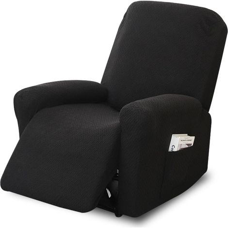 Housses de Fauteuil, 4 Pièces Housses de Coussin de Canapé de Remplacement avec Poches, Housse de Canapé Relax 1 Place, Housse de Fauteuil Relax Inclinable Electrique, pour Maison et Massage(Noir) (1/5)