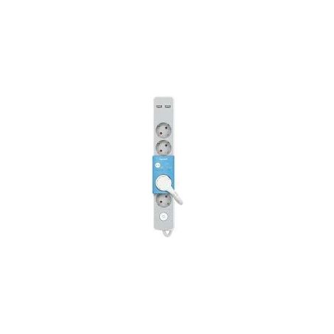 Garza - Regleta Design Gris con interruptor, 5 tomas + 2 USBs, Cable 1.4 m, Enchufe plano, Protección Infantil (1/6)