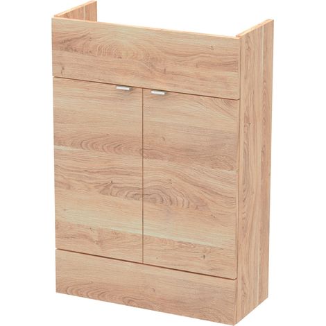 Hudson Reed Fusion Compact Floor Standing 2-Door Vanity Unit 600mm Wide - Bleached Oak (1/2)