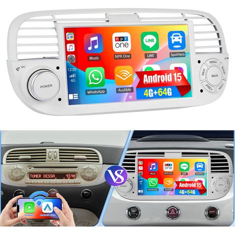 Autoradio 7 pouces avec GPS et Wi-Fi, compatible Apple CarPlay et Android Auto pour Fiat 500 (2007-2015) - 4+64G (1/5)