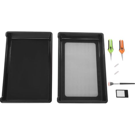 Trimming Tray, Kit de plateau avec tamis en acier inoxydable, Plateau de taille 50 x 33 x 9,2cm, Tamiseur de pollen incluant 2 paires de ciseaux, Pour une taille et un tamisage propres au jardin, Noir