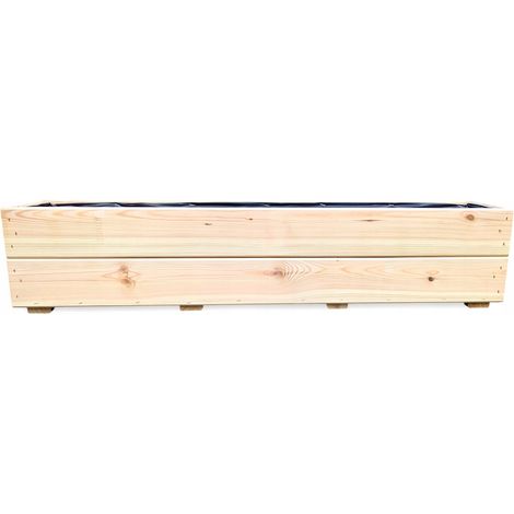 Blumentopf für Balkon oder Fensterbank, aus Holz, rechteckig, naturbelassen, 90x18 cm, Durchmesser 27 cm (1/5)
