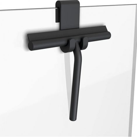 Limpiacristales de silicona para ducha, puertas y ventanas de cristal, no requiere taladrar, incluye soporte (negro, 21 cm)