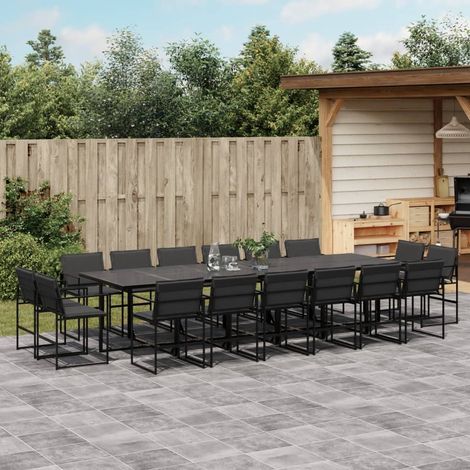 Ensemble à manger de jardin avec coussins 17 pcs-Salon de jardin noir textilène 444767 (1/5)