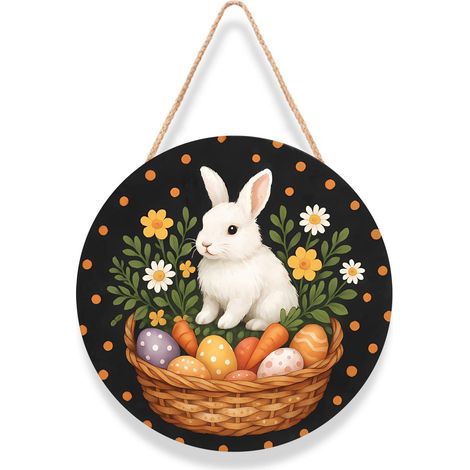 Guirlande De Pâques - Panneau En Bois Avec Lapin Et Mot Bienvenue - Décoration Porte D'Entrée - 1 Pièce