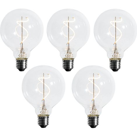 LUEDD Set di 5 Lampadina a filamento LED E27 dimmerabile a spirale G95 4W 270lm 2700K
