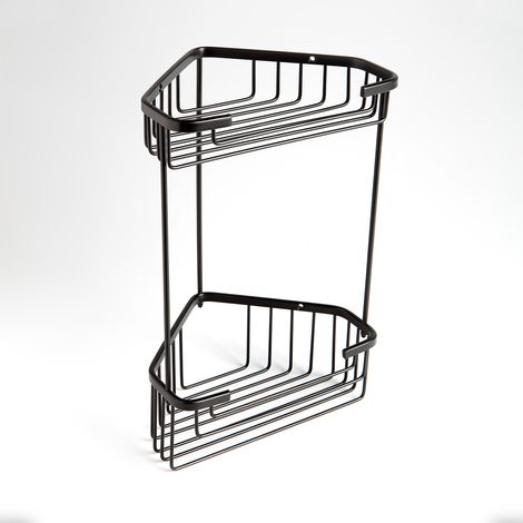 Étagère d'angle porte-savon double noire pour douche. (1/4)