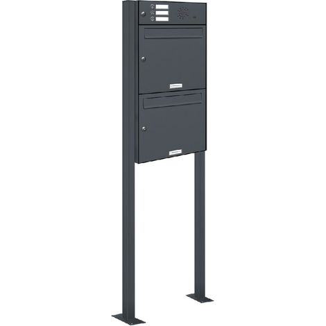 2er Standbriefkasten 3 Klingel und Sprechgitter RAL Farbe 7016 - Anthrazit (1/5)