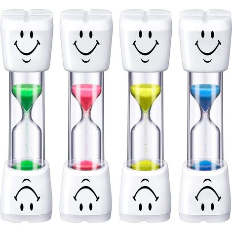 Juego de 4 relojes de arena, temporizador de 3 minutos, PVC y vidrio de borosilicato, multicolor, para niños y cocina. (1/5)