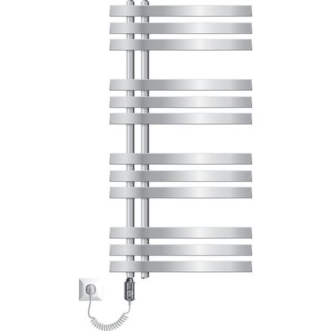 ECD Germany Radiador Toallero de Baño Iron EM 500x1000 mm Cromo Calentador Secador de Toallas Diseño Panel + Elemento Calefactor 300W con Termostato de Regulador Eléctronico