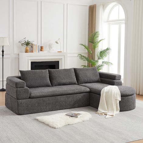 L-förmiges 3-Sitzer Ecksofa mit Chaiselongue aus Chenille in Anthrazit 260 x 170 cm OKWISH (1/5)