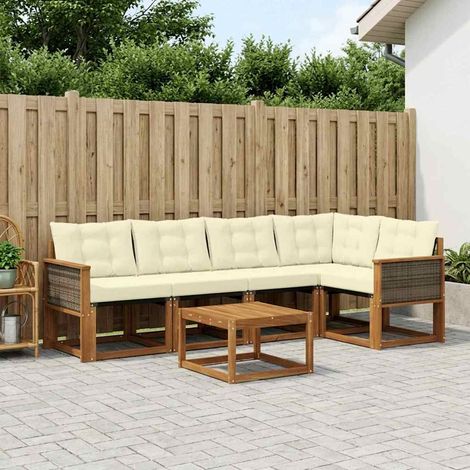vidaXL Outdoor-Sofagarnitur mit Kissen 6 pcs Natur und Creme (1/5)