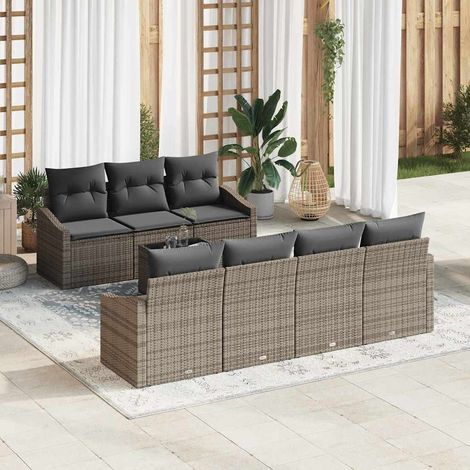 vidaXL Set di divani con cuscino 8 pcs Grigio polyrattan (1/5)