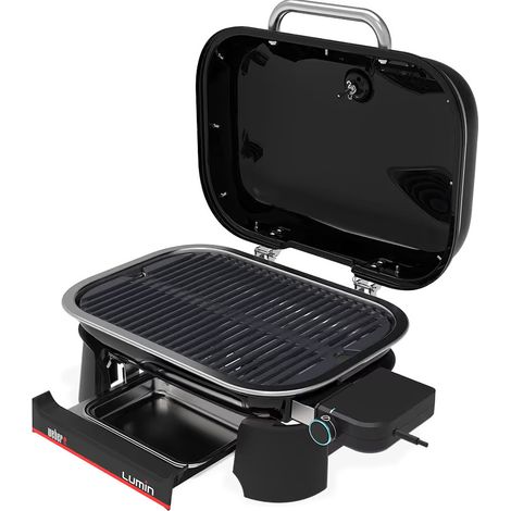 Weber – Barbecue électrique compact 2 à 4 personnes – Grilles en fonte émaillée – Montée rapide à 315 °C – Cuisson grillades, plancha, fumage