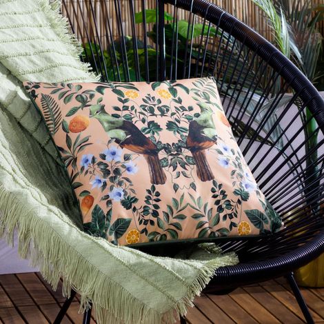 Housse de Coussin Exotique Effet Miroir Motif Oiseaux (1/5)
