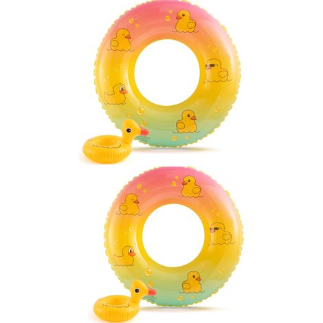 Lot de 2 bouées gonflables canard avec porte-gobelet - Bouée amusante pour enfants et adultes, matelas gonflable pour l'été à la piscine et à la plage, jaune