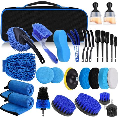 31 Pièces Kit Nettoyage Voiture avec Brosses, Éponges de Polissage et Plus (1/5)