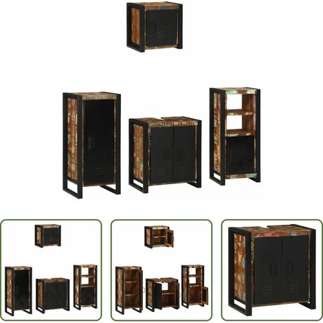 Badezimmerregal - Badezimmermöbel-Set mit Regal 4 pcs Massives upgecyceltes Holz (1/5)