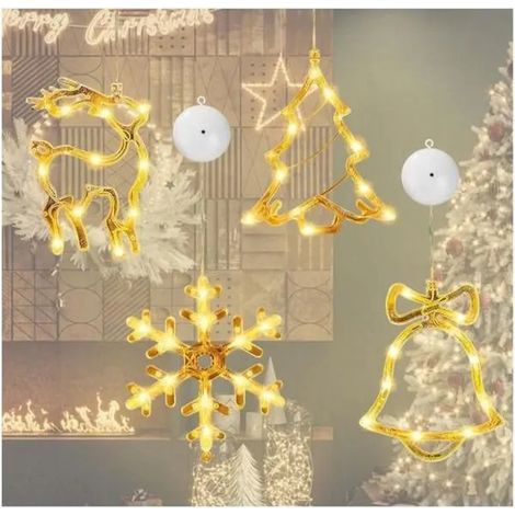 4 Pièces Lumière de Fenêtre à Ventouse LED Decoration Fenetre Noel Lumineuse Blanc Chaud Déco de Noel Intérieur Mul VILLAGE DE NOEL (1/5)