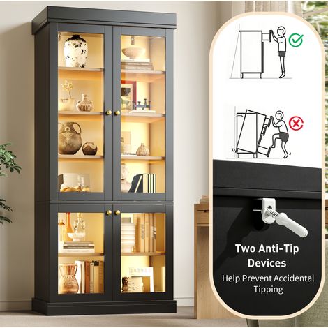 Conjunto 2 armarios altos vitrina LED negro OKMYHOME (1/2)