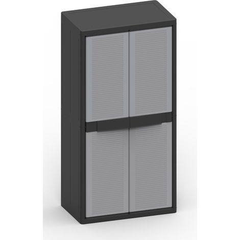Armadio Modulare da Esterno 89,7x53,7x180 cm 2 Ante 3 Ripiani in Polipropilene Jumbo Cab Grigio e Nero
