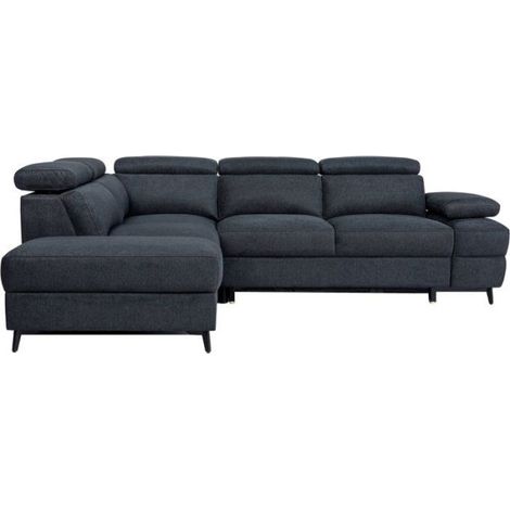 Canapé d'angle convertible - 5 places - NINA - Tissu Noir - Coffre - 255 x 208 x 73 cm (1/5)
