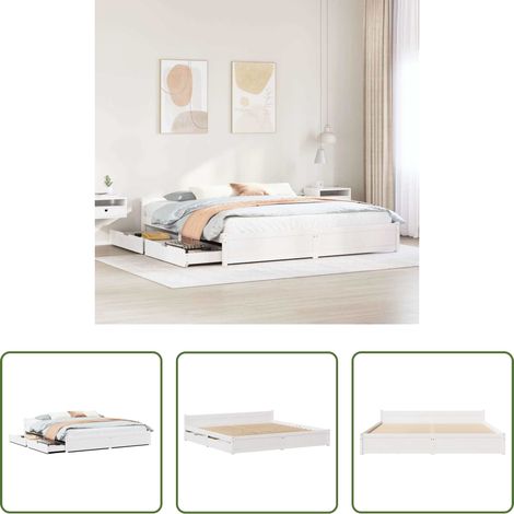 vidaXL Tiroir sous lit - Cadre de lit sans matelas blanc 180x200 cm bois massif de pin (1/5)