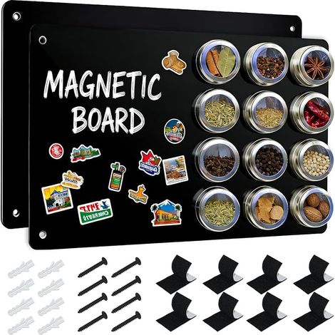 Set of 2 Magnetic Wall Boards, 43 x 30 cm Magnetic Board for Magnets, Wall Magnetic Board for Magnets and Notes, Sticker for Office, Kitchen, Refrigerator (Black) (1/5)
