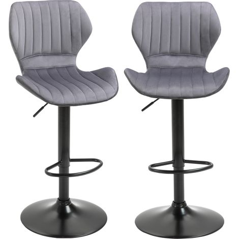 Set 2 Sgabelli da Bar 47x51,5x91,5-113,5 cm in Poliestere Vellutato Grigio (1/5)