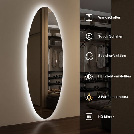 WDWRITTI LED Standspiegel 165x60cm Ganzkörperspiegel mit Beleuchtung Asymmetrischer Spiegel mit Beleuchtung für Ankleidezimmer, Schlafzimmer, Wohnzimmer, Friseursalon