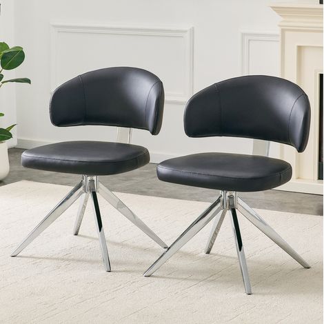 Silla giratoria negra de PU con patas metálicas y giro de 360° (1/5)