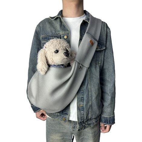 Kleine hondendraagzak - Pet Outing Messenger Bag-Kattentas-Hondentas-Draagbare ademende huisdierentas-voor huisdieren van 3-10 lbs (grijs) (1/3)