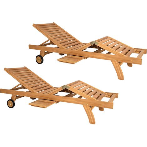 Lot de 2 bains de soleil multipositions en teck - Naturel clair - BYBLOS II de MYLIA