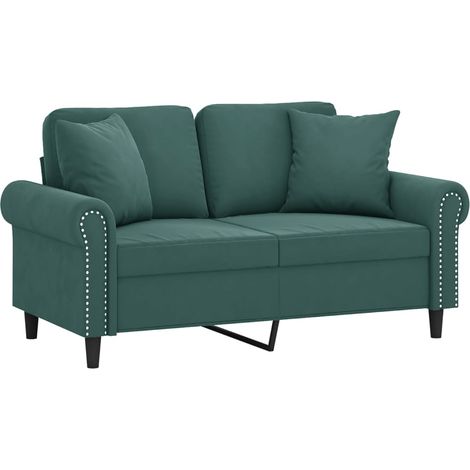 vidaXL Divano a 2 Posti con Cuscini Verde Scuro 120 cm in Velluto (1/4)