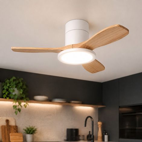 Ventilateur de plafond lumineux blanc et bois clair RIGA II WOOD XS (1/3)