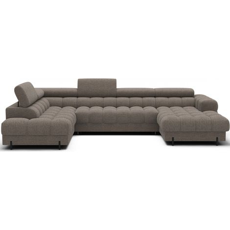 Canapé panoramique convertible Beige foncé angle gauche FERARIA 358x93x202cm (1/5)
