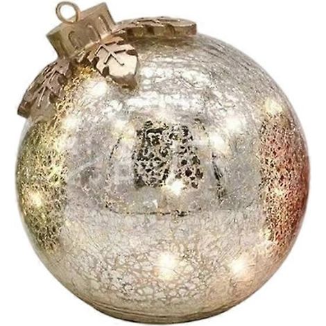 Batteriebetriebene Weihnachtskugel aus Glas mit LED-Licht, silberfarben, zum Aufstellen auf dem Tisch während der Weihnachtszeit. (1/5)