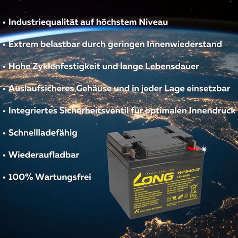 Kung Long WPS40-12 Akku 12V 40Ah Pb Batterie Bleigel mit VDS (1/5)