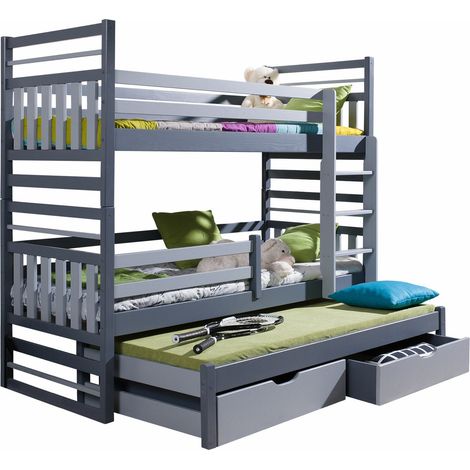 Litera Henderson 123, Grafito + Gris, De dos pisos with a pull-out extra cama, De dos pisos, 80x170, 80x180, Madera, Somieres, 87x190x175cm