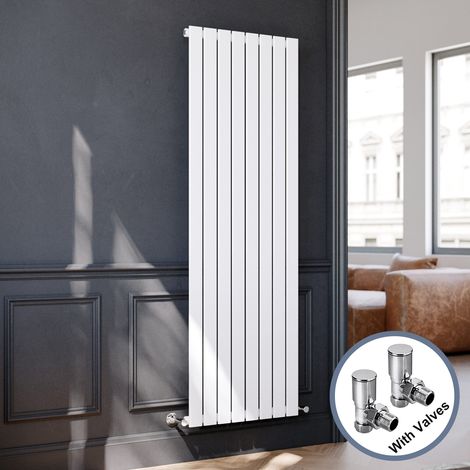 ELEGANT Modern Vertical Column Radiator 1800x608mm White Single Flat Panel Central Heating and Angled Radiator Valves (1/5)