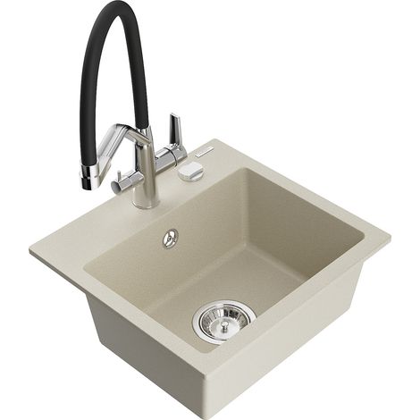 Mexen Milo 1-Becken-Granitspüle mit Mischbatterie Duo, Beige - 6505-69-671701-07 (1/5)