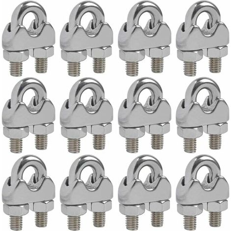 Lot de 12 serre-câbles M4 à boulon en U pour câbles en acier inoxydable 304 de 4 mm de diamètre. (1/5)
